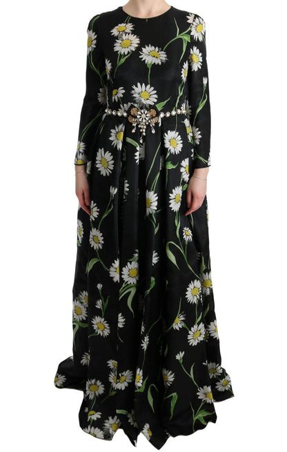 Dolce & Gabbana Multicolor Silk Sunflower Print Long Maxi Dress