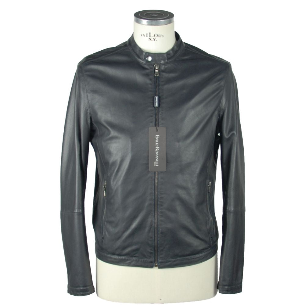 Emilio Romanelli Blue Leather Men's Jacket
