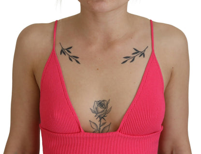 Dsquared² Pink Ribbed Knit Bra Cropped Spaghetti Strap Top