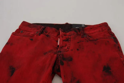 Dsquared² Red Low Waist Cotton Stretch Skinny Pants