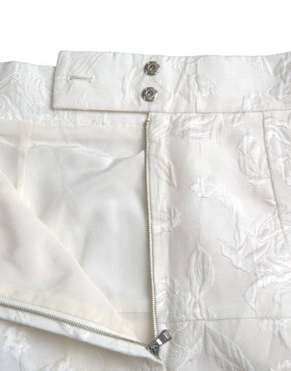 Dolce & Gabbana White Floral Brocade Embellished Mini Skirt