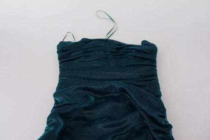 Dolce & Gabbana Silk Blend Blue Satin Fitted Strapless Dress