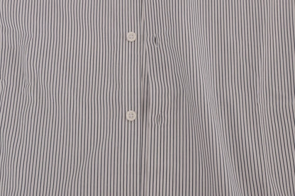 Frankie Morello White Blue Striped Casual Cotton Regular Fit Shirt