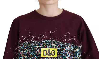 Dolce & Gabbana Bordeaux D&G Print Round Neck Cotton T-shirt