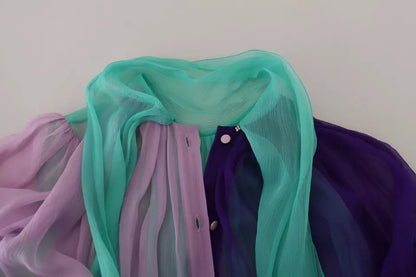 Dolce & Gabbana Multicolor Long Sleeves Ascot Collar Silk Top