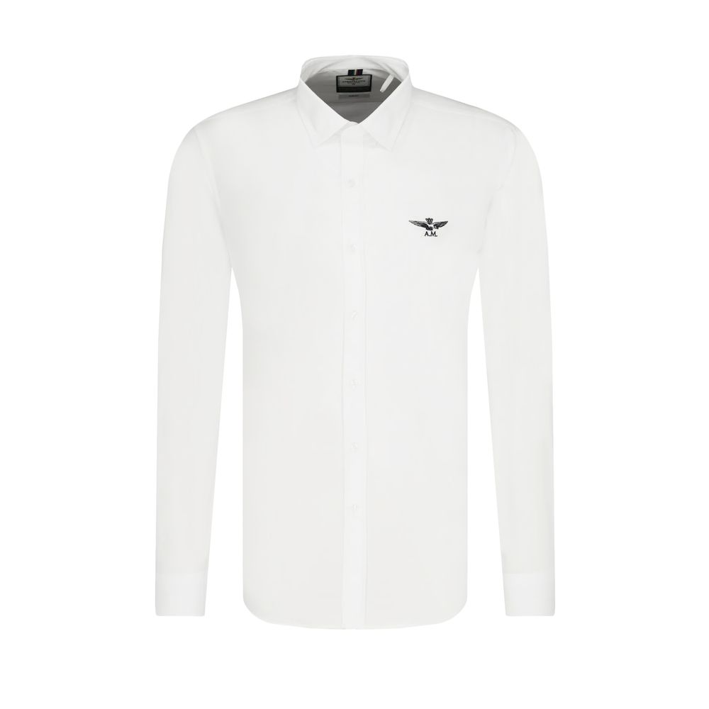 Aeronautica Militare "White Cotton Men's Shirt with Slim Fit Design"