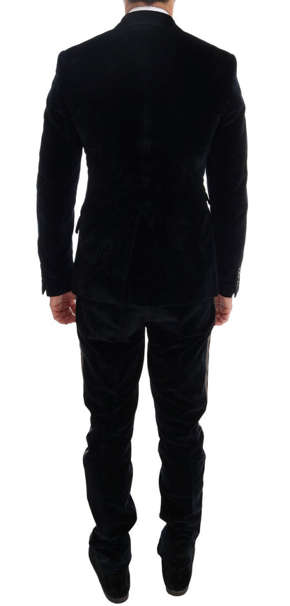 Dolce & Gabbana Blue Velvet Two Button Slim 3 Piece Suit