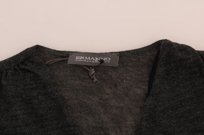 Ermanno Scervino Gray Wool Lace Top Long Sleeved T-shirt
