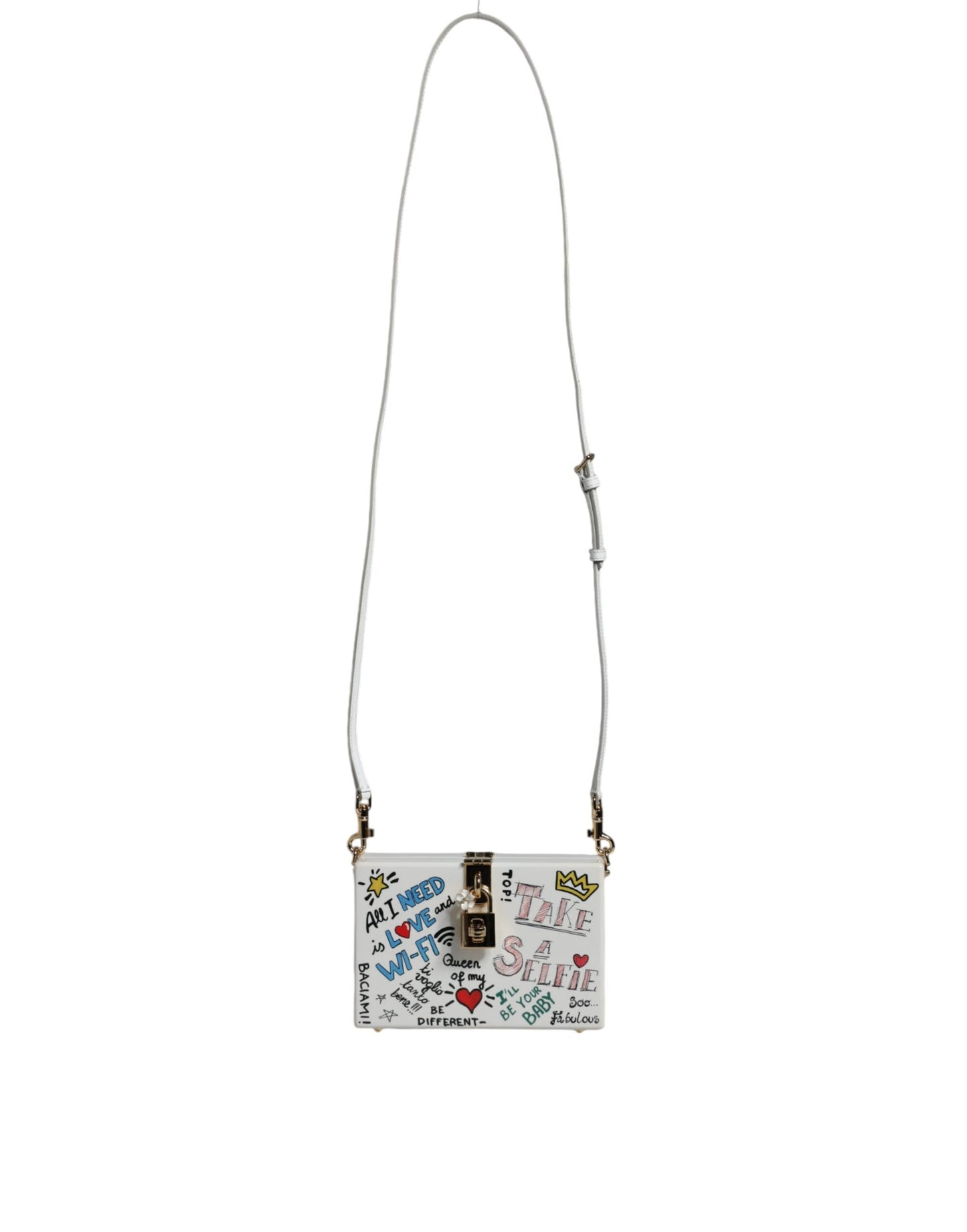 Dolce & Gabbana White Graffiti Print Clutch Crossbody Bag