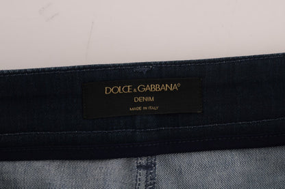 Dolce & Gabbana Blue Short striped Mini Denim Skirt