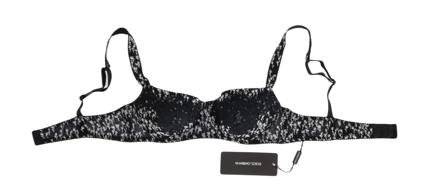 Dolce & Gabbana Black Silk White Lace Stretch Underwear Bra