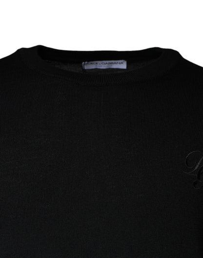 Dolce & Gabbana Black Wool Knit Crew Neck Pullover Sweater