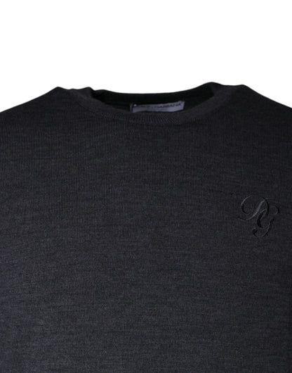 Dolce & Gabbana Dark Gray Wool Crew Neck Pullover Sweater