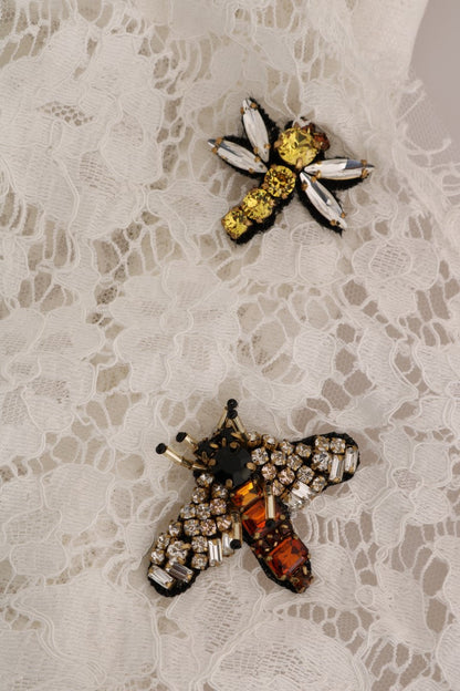 Dolce & Gabbana White Crystal Embellished Lace Blouse