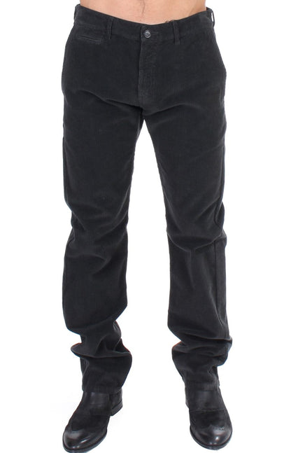 GF Ferre Black Corduroy Cotton Straight Fit Pants