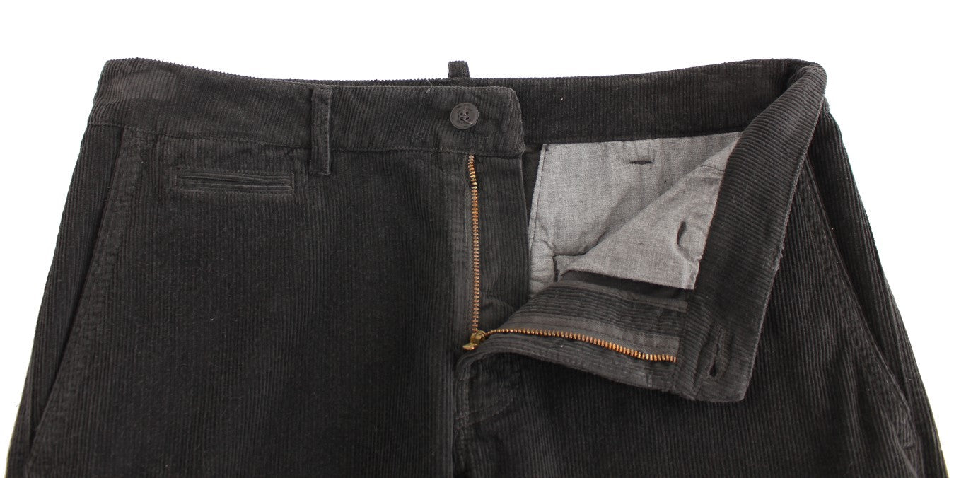 GF Ferre Black Corduroy Cotton Straight Fit Pants