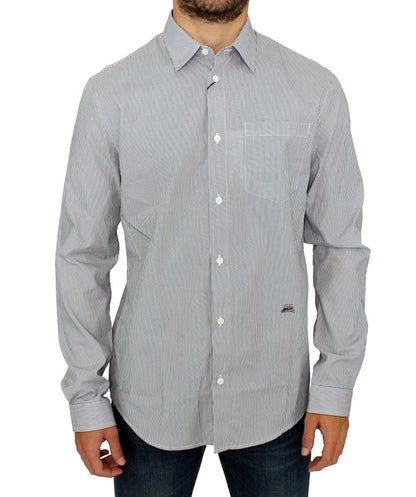 GF Ferre Gray Striped Cotton Casual Shirt