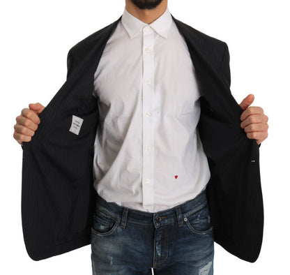 Dolce & Gabbana Gray Striped Wool Jacket Coat Slim Blazer