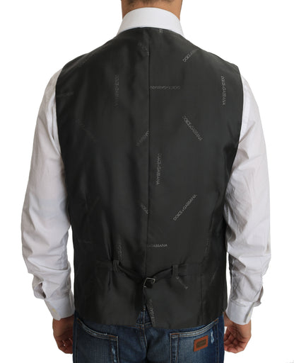 Dolce & Gabbana Gray Wool STAFF Checkered Stretch Vest