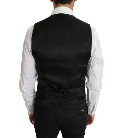 Dolce & Gabbana Black Solid Wool Silk Waistcoat Vest
