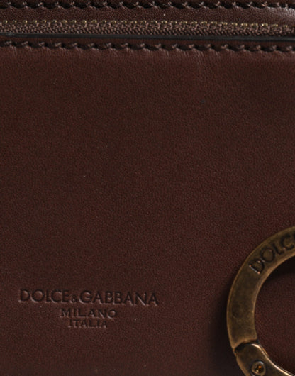Dolce & Gabbana Brown Leather Zip Logo Keyring Coin Purse Keyring Wallet