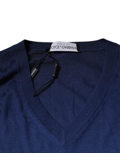 Dolce & Gabbana Navy Blue Cashmere V-neck Pullover Sweater
