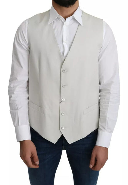 Dolce & Gabbana Off-White Cotton Silk Formal Coat Vest