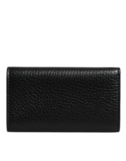 Dolce & Gabbana Black Leather Gold Metal Logo Plaque Trifold Keyring