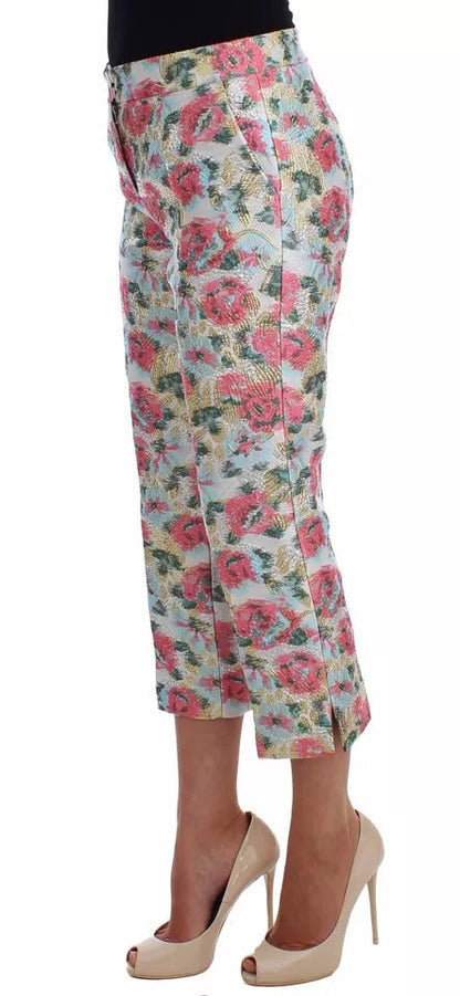 Dolce & Gabbana White Pink Floral Brocade Pants
