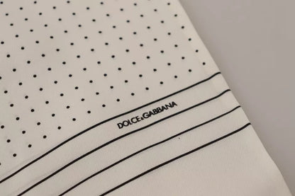 Dolce & Gabbana White Polka Dots Pattern Silk Fringes Wrap Scarf
