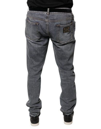 Dolce & Gabbana Gray Logo Cotton Stretch Skinny Denim Jeans