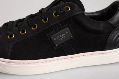 Dolce & Gabbana Black Logo Suede Leather Men Sneakers Shoes