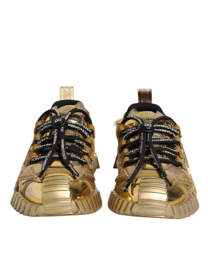 Dolce & Gabbana Gold Stretch Lace Up NS1 Sneakers Shoes