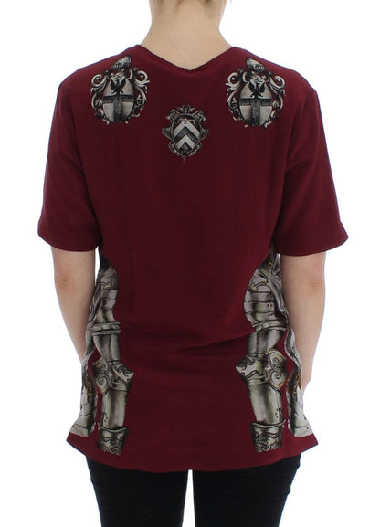 Dolce & Gabbana Red Knight Print Silk Blouse T-shirt