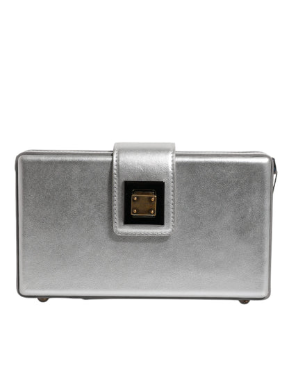Dolce & Gabbana Metallic Silver DG BOX Leather Shoulder Strap Bag