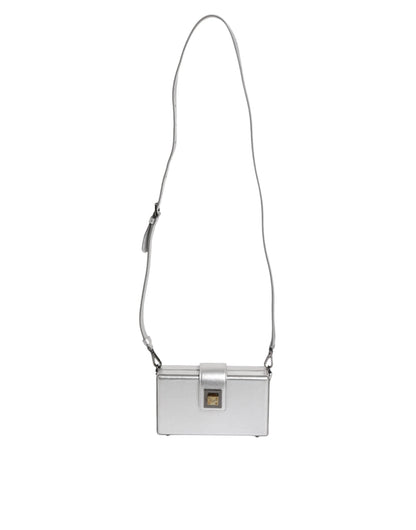 Dolce & Gabbana Metallic Silver DG BOX Leather Shoulder Strap Bag