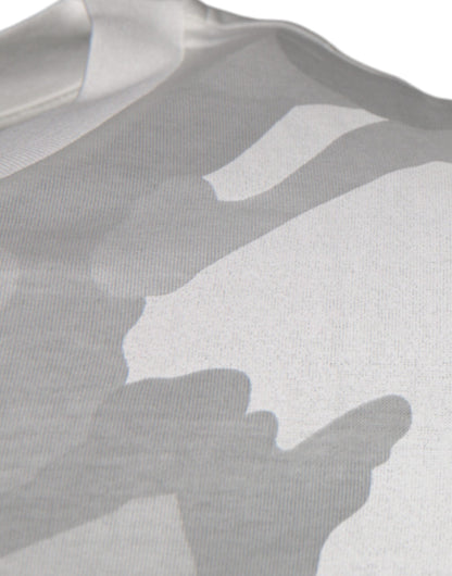 Dolce & Gabbana White Gray Camouflage Cotton Crew Neck T-shirt