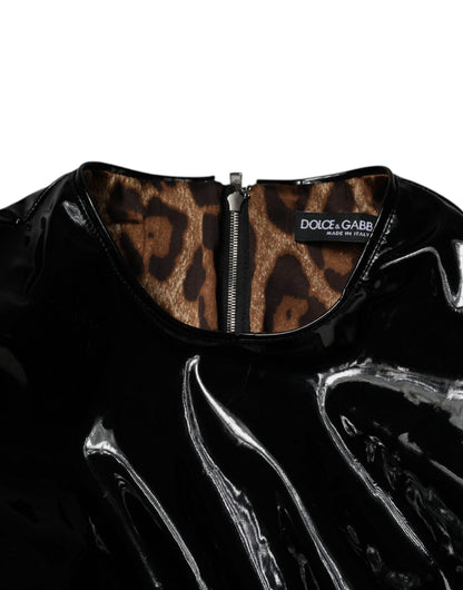Dolce & Gabbana Black Patent Leather Puff Sleeves Mini Dress