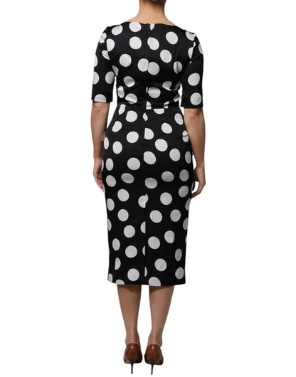 Dolce & Gabbana Black White Silk Polka Dots Sheath Midi Dress