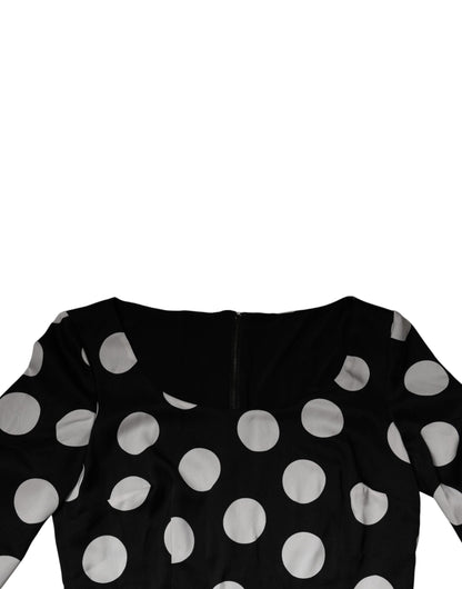 Dolce & Gabbana Black White Silk Polka Dots Sheath Midi Dress