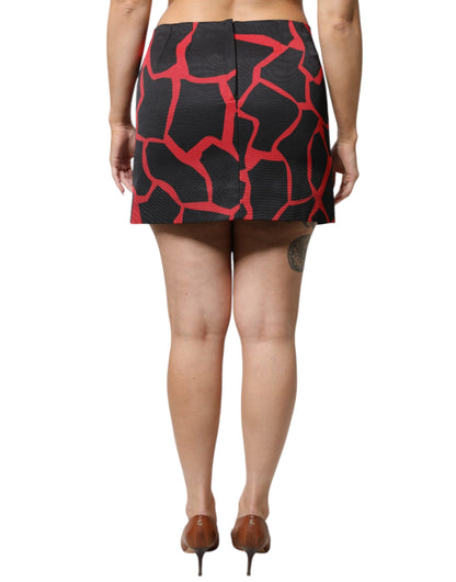 Dolce & Gabbana Black Red Abstract Mid Waist A-line Mini Skirt