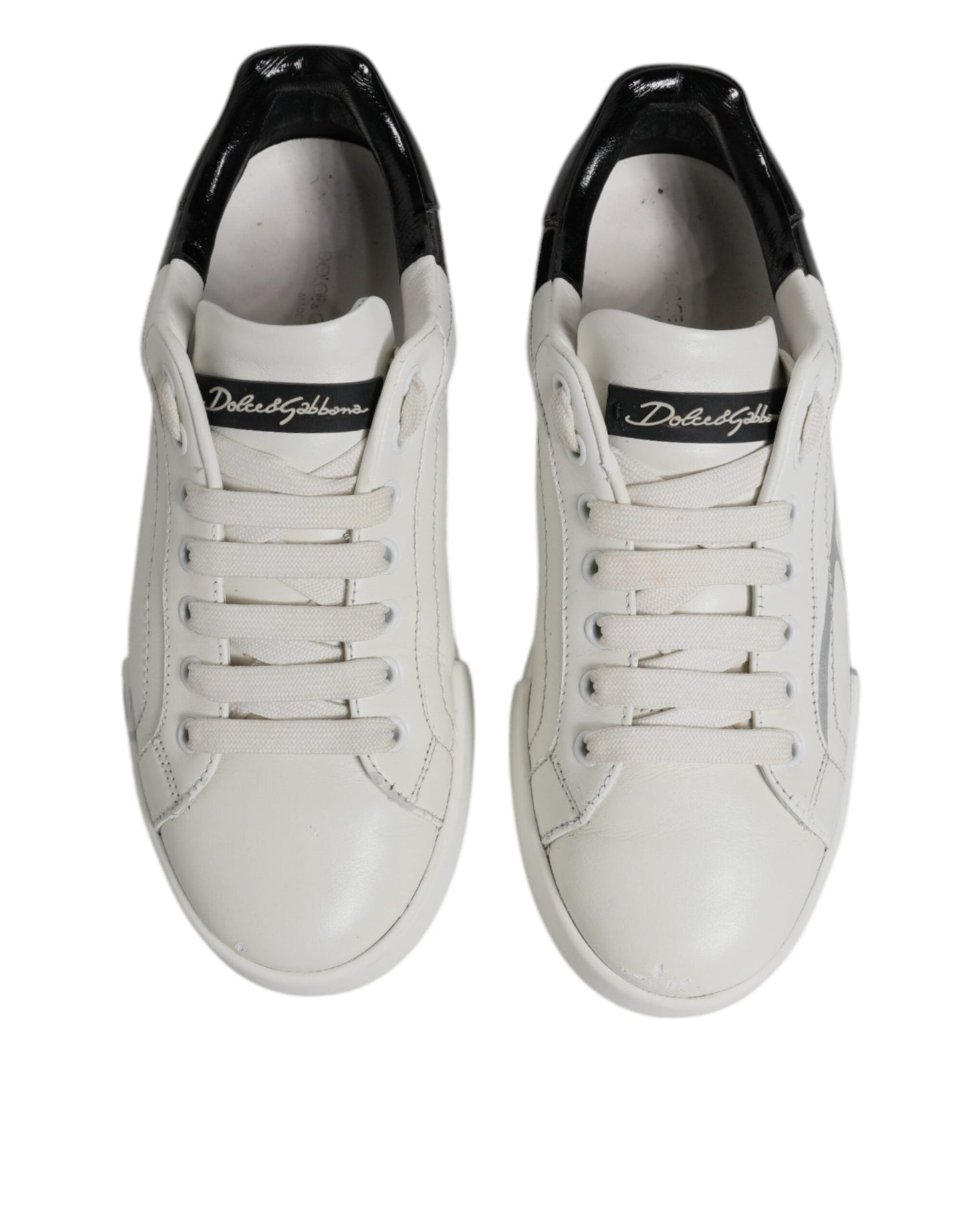 Dolce & Gabbana White Black Logo Portofino Men Sneaker Shoes