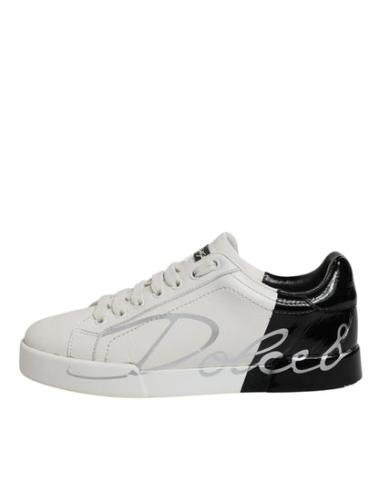 Dolce & Gabbana White Black Logo Portofino Men Sneaker Shoes