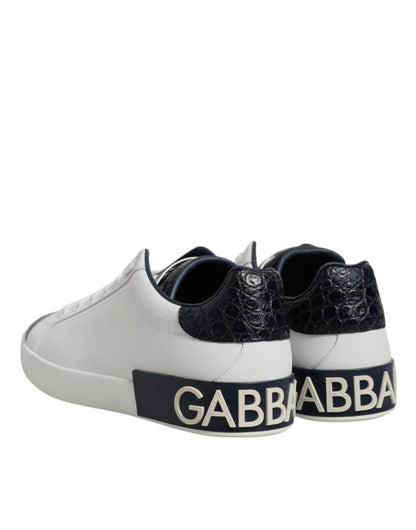 Dolce & Gabbana White Black Leather Portofino Sneaker Shoes