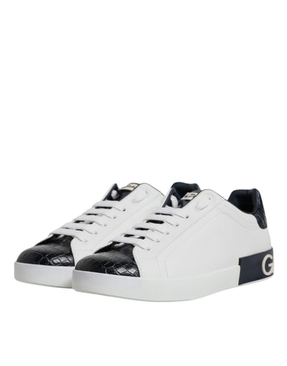 Dolce & Gabbana White Black Leather Portofino Sneaker Shoes