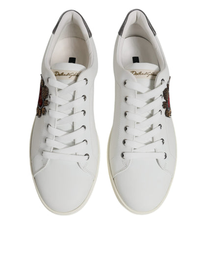Dolce & Gabbana White Leather Heart Embellished Sneakers Shoes