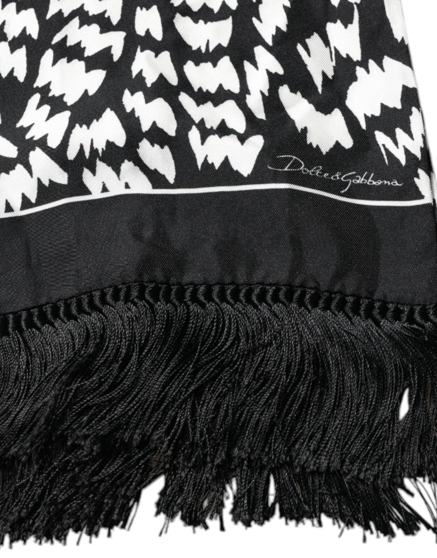 Dolce & Gabbana Black White Patterned Fringes Shawl Scarf