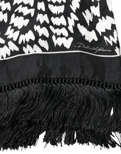 Dolce & Gabbana Black White Patterned Fringes Shawl Scarf
