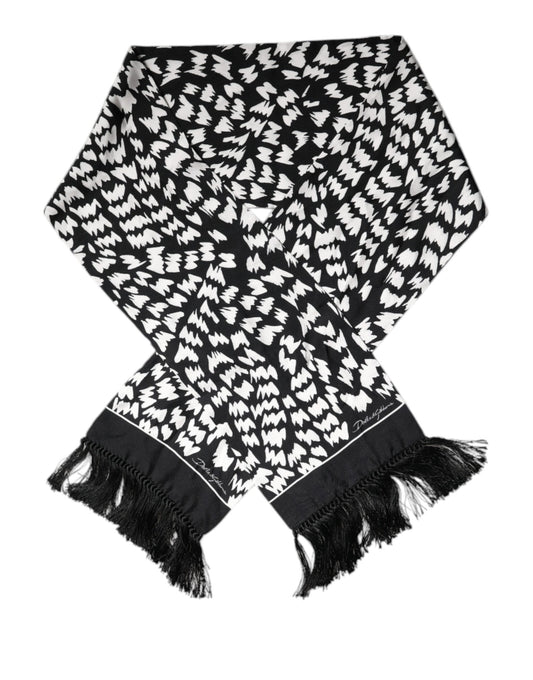 Dolce & Gabbana Black White Patterned Fringes Shawl Scarf