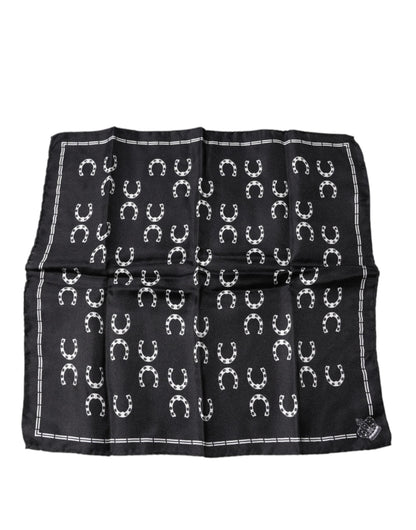 Dolce & Gabbana Black Horseshoe Silk Square Handkerchief Scarf